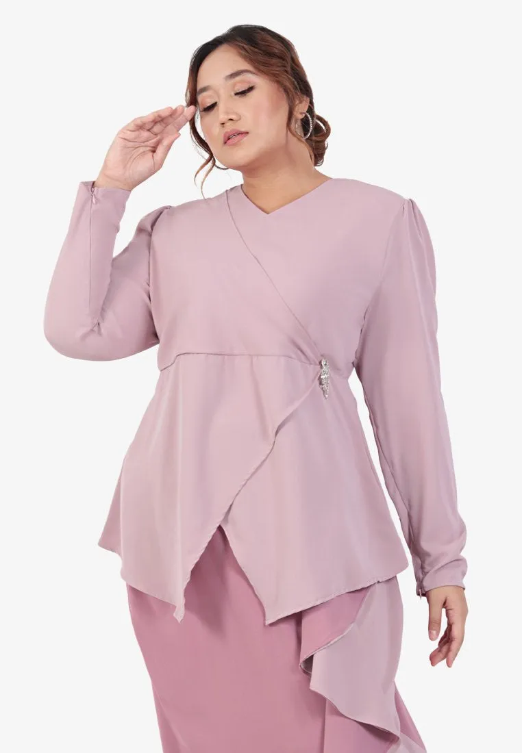 Dafiya Raya Dual Colour Kurung Set - Light Pink