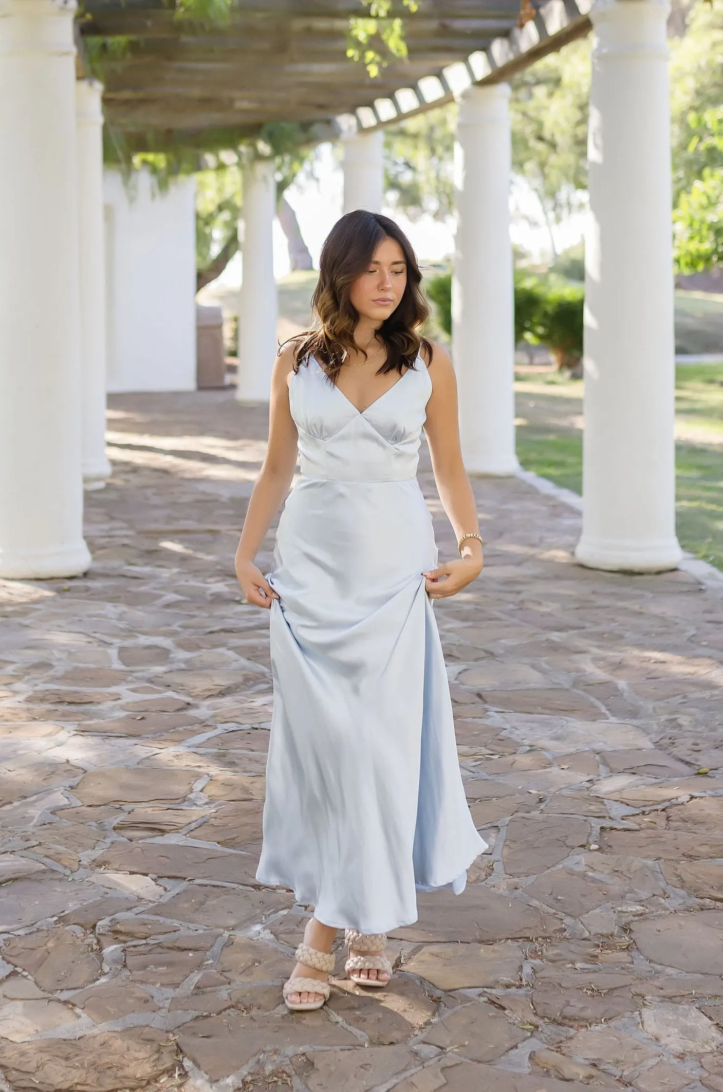 Danielle Sleeveless Satin Maxi Dress Blue