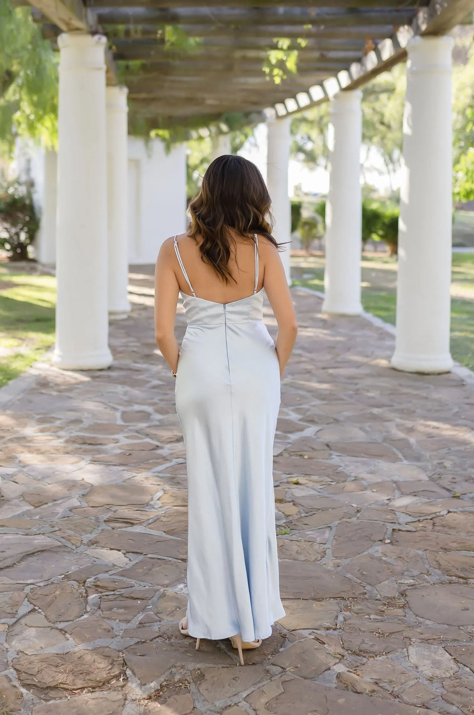 Danielle Sleeveless Satin Maxi Dress Blue