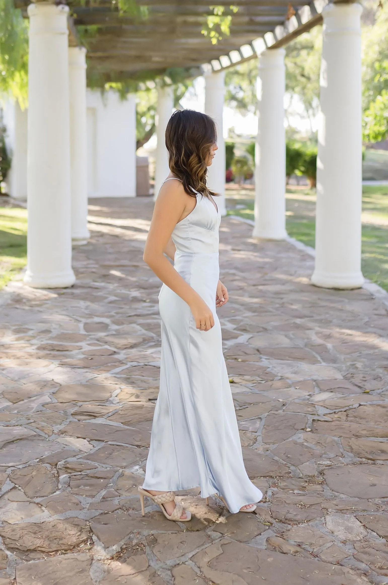 Danielle Sleeveless Satin Maxi Dress Blue