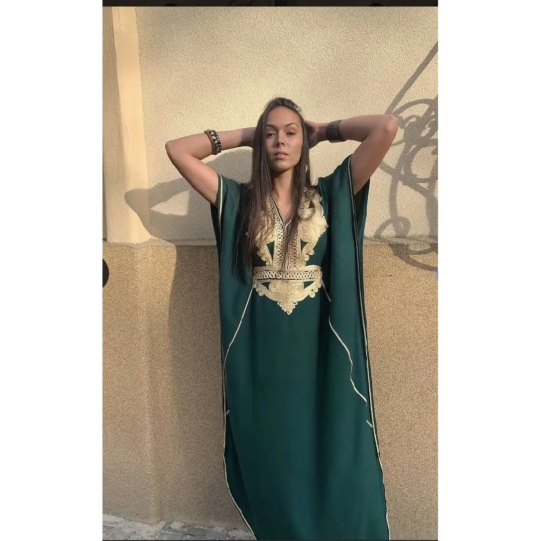 Dark Green Gold Marrakech Kaftan Caftan & Loungewear