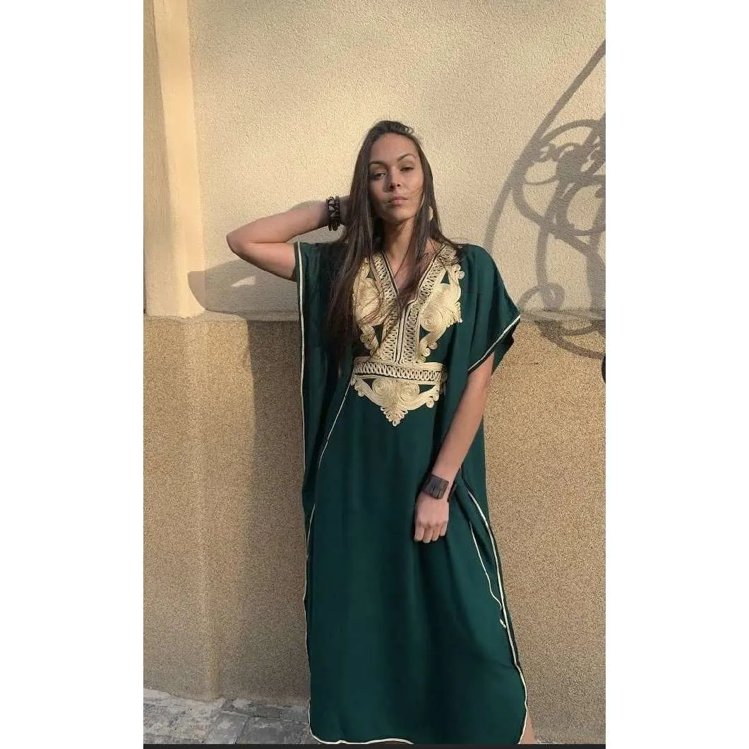 Dark Green Gold Marrakech Kaftan Caftan & Loungewear