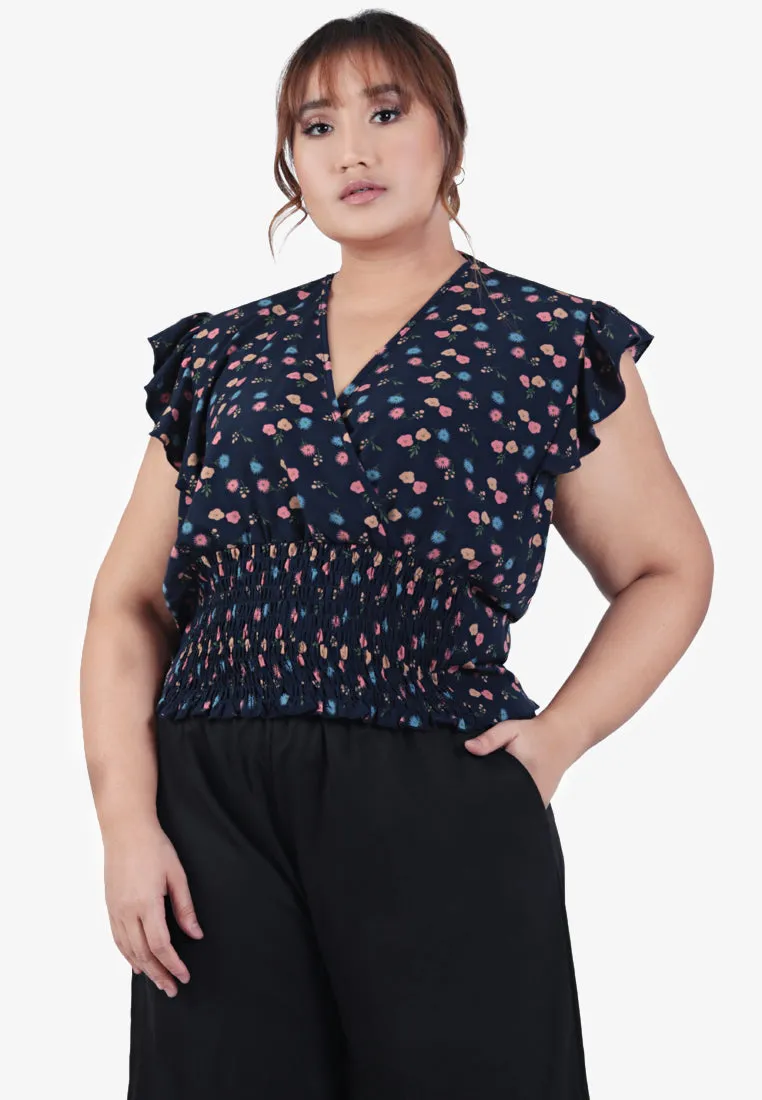 Dearie Two-Way Smocked Crop Top - Dark Blue