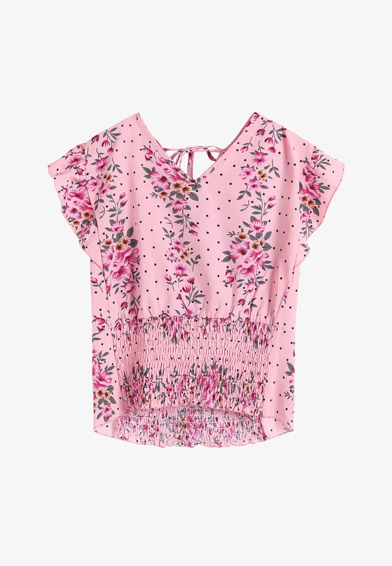 Dearie Two-Way Smocked Crop Top - Pink