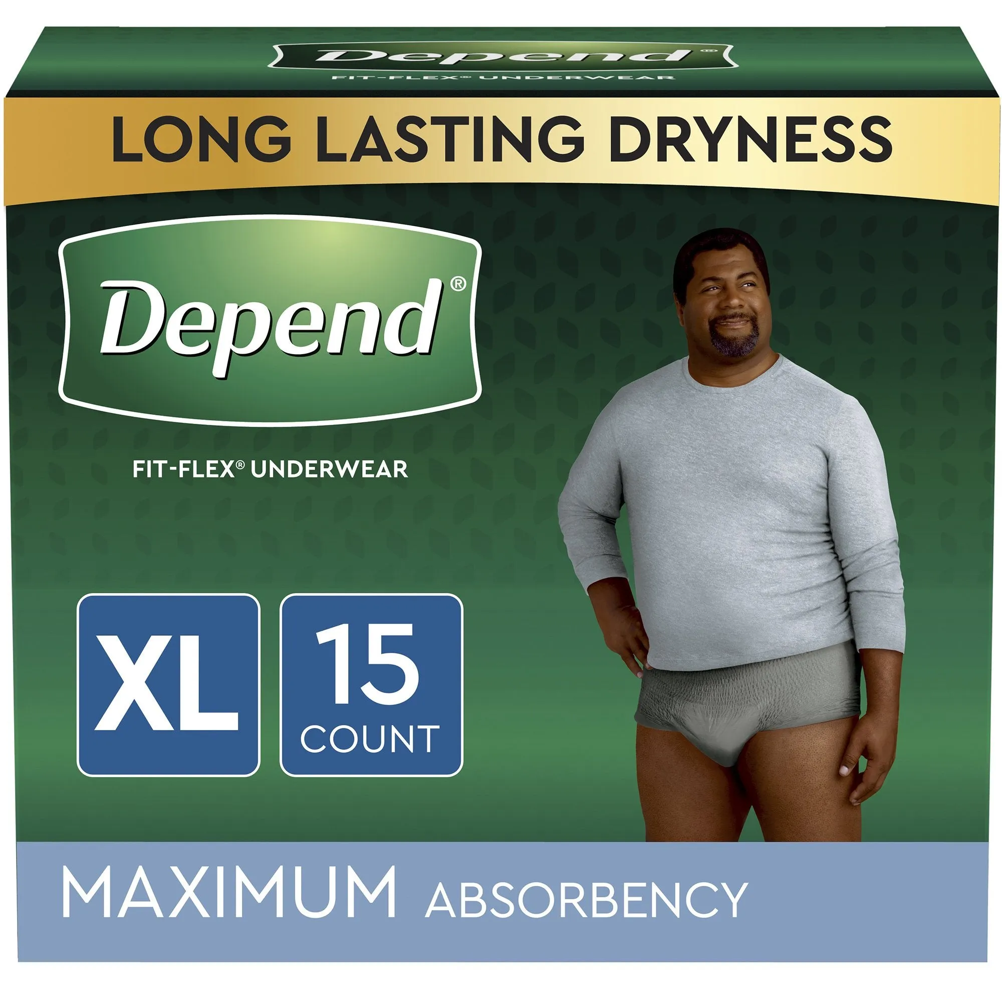 Depend FIT-FLEX Absorbent Underwear for Men, 44" to 64" Waist, X-Large