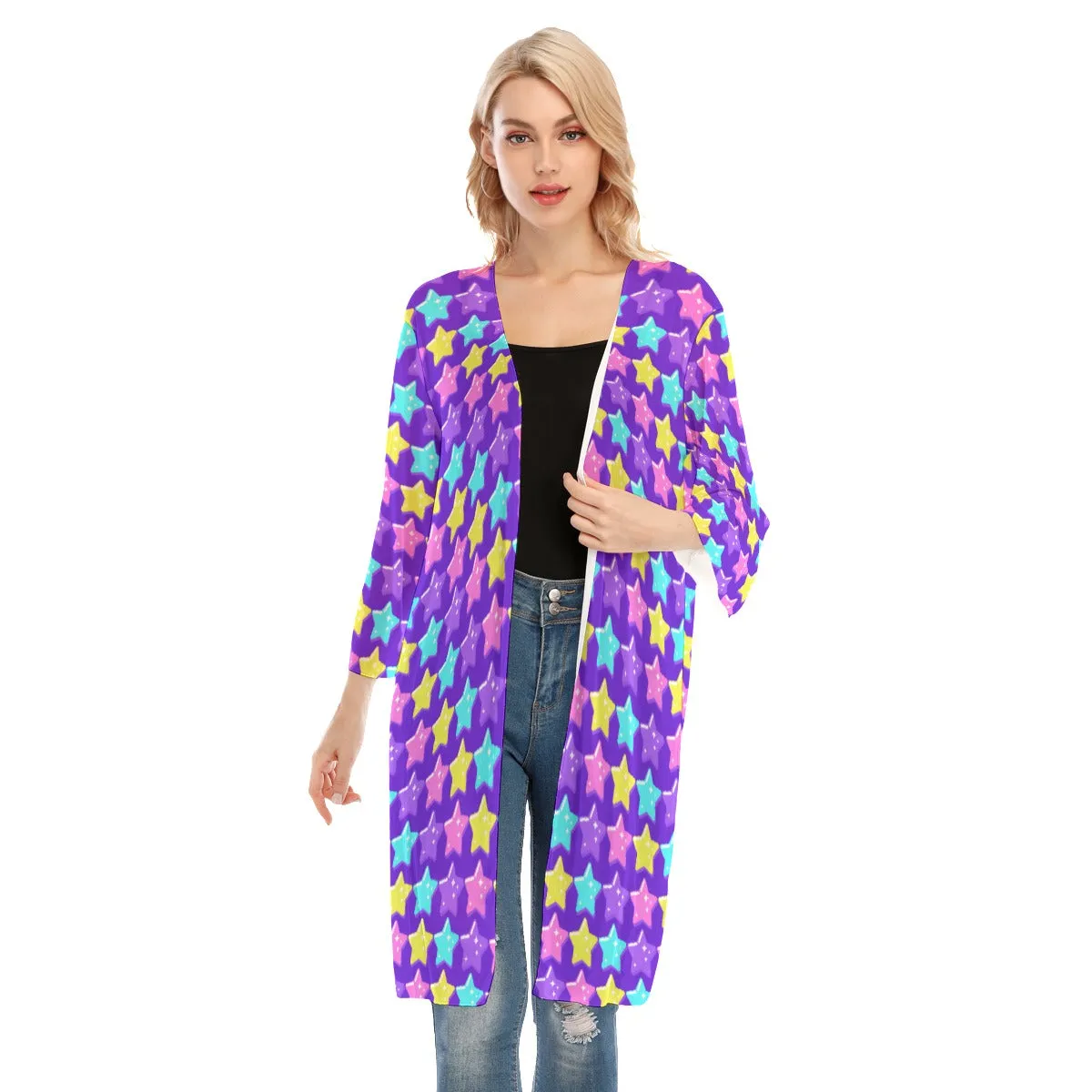 Electric Star Wave Indigo Purple V-neck Mesh Cardigan