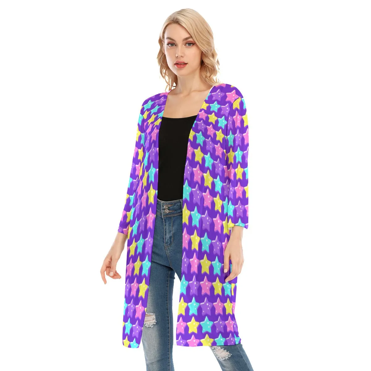 Electric Star Wave Indigo Purple V-neck Mesh Cardigan