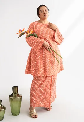 Elmira Cotton Embroidery Eyelet Kurung Pahang Set - Orange