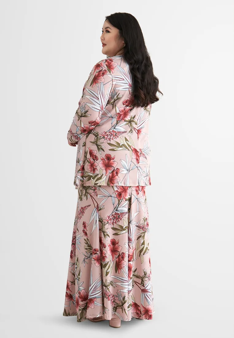 Emalina Full Stretch Flare Floral Kurung Set - Pink