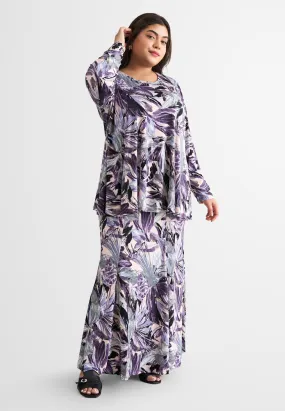 Emalina Full Stretch Flare Floral Kurung Set - Purple