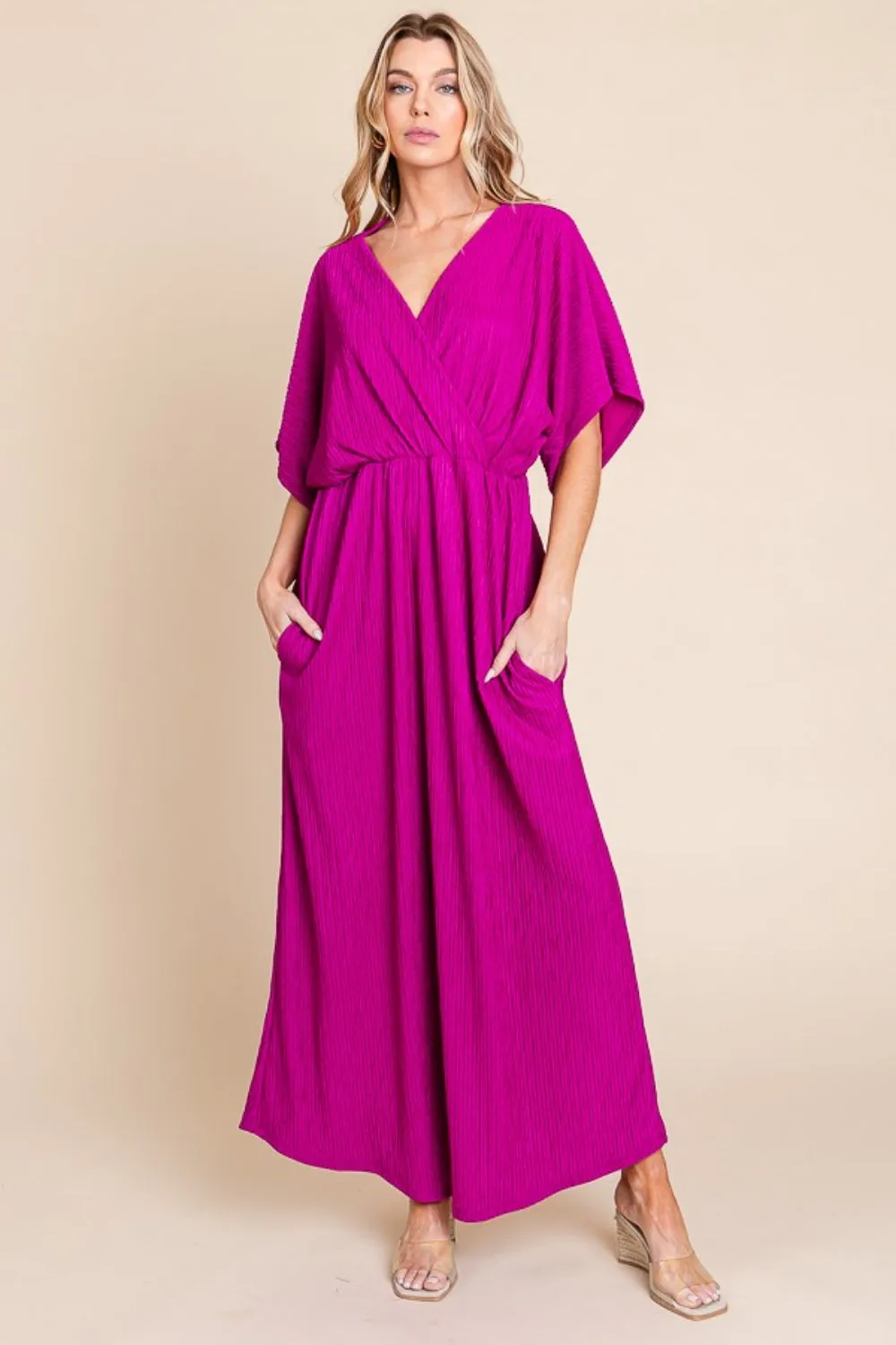 Explore More Collection - BOMBOM Surplice Maxi Dress with Pockets