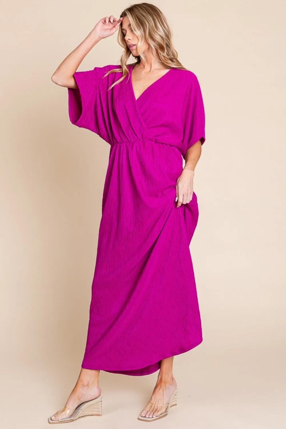 Explore More Collection - BOMBOM Surplice Maxi Dress with Pockets