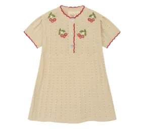 FLOESS Girls' Knit Dress with Cherry Embroidery