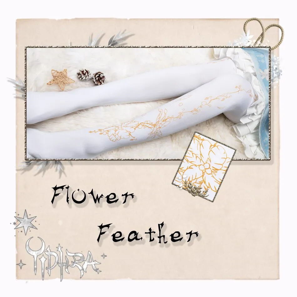 Flower Feather ~ Pantterned Lolita Pantyhose Gothic 120D Women's Tights