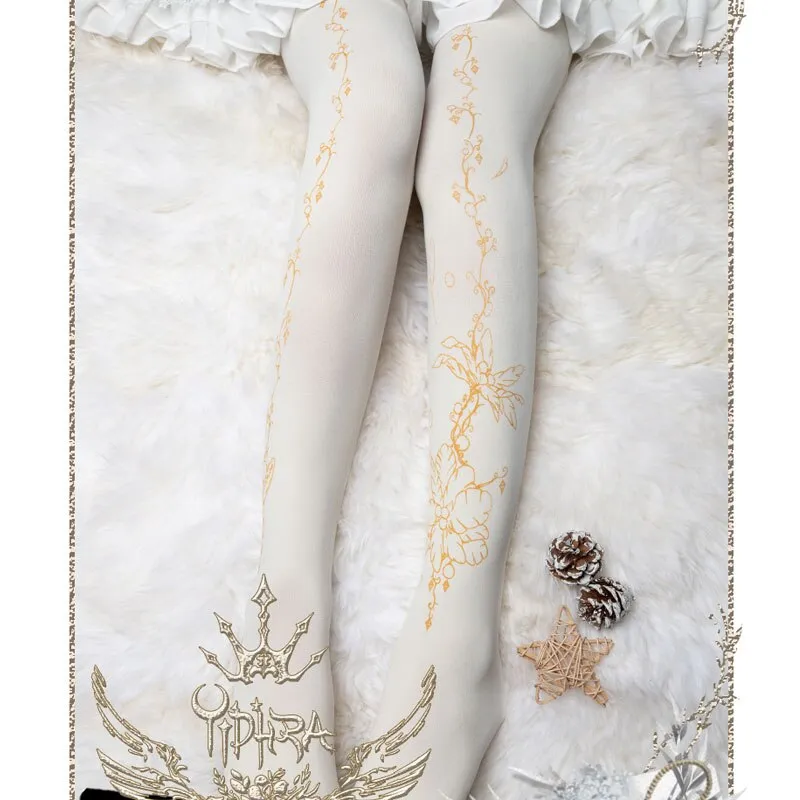 Flower Feather ~ Pantterned Lolita Pantyhose Gothic 120D Women's Tights