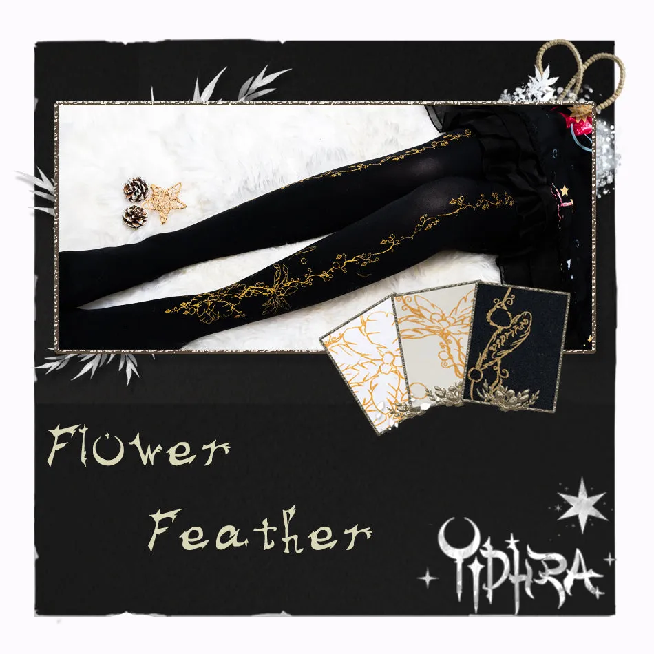 Flower Feather ~ Pantterned Lolita Pantyhose Gothic 120D Women's Tights