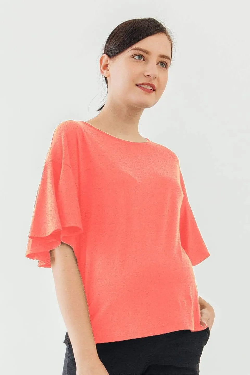 Flutter Sleeves Adalie Nursing Top Coral