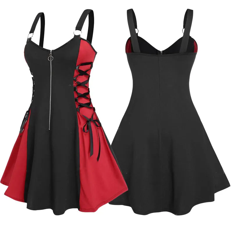 Funki Buys | Dresses | Women's Gothic Lace Up Plaid Dress