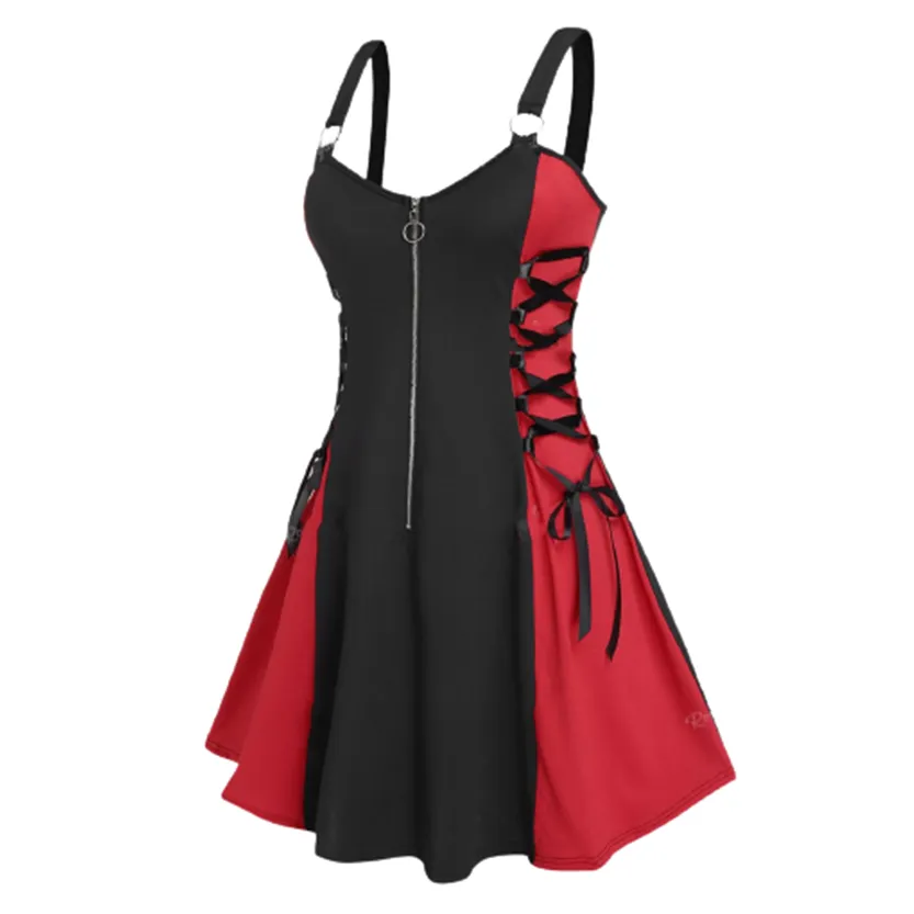 Funki Buys | Dresses | Women's Gothic Lace Up Plaid Dress