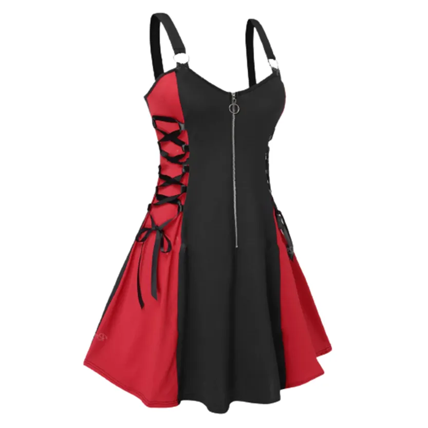 Funki Buys | Dresses | Women's Gothic Lace Up Plaid Dress