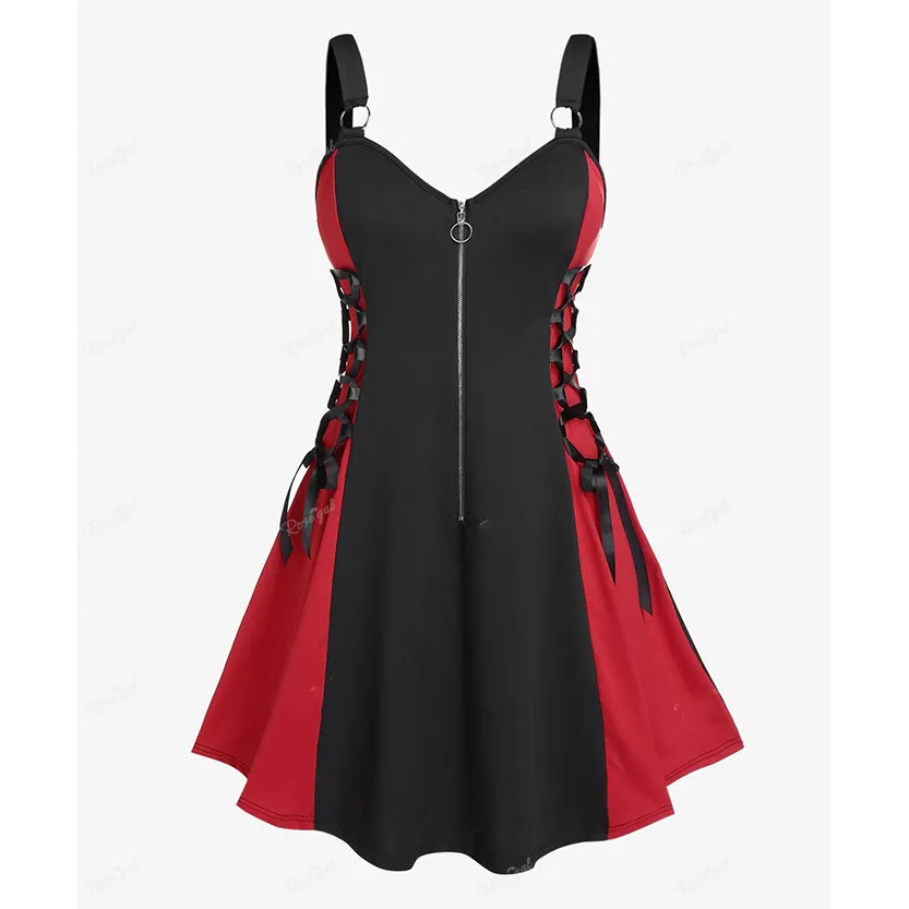 Funki Buys | Dresses | Women's Gothic Lace Up Plaid Dress