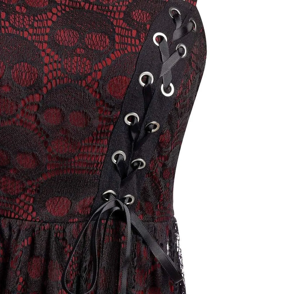 Funki Buys | Dresses | Women's Gothic Skull Lace Mini Dress