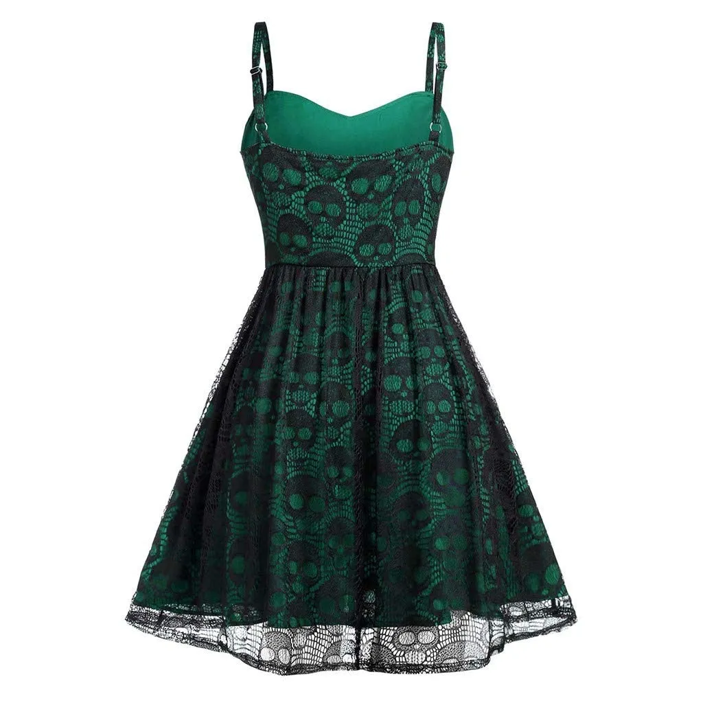 Funki Buys | Dresses | Women's Gothic Skull Lace Mini Dress