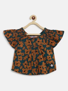 Girls Mustard Floral Print Top