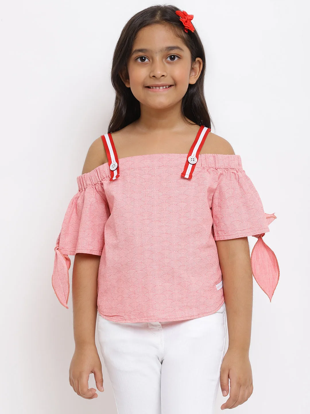 Girls Pink Printed Cotton Top