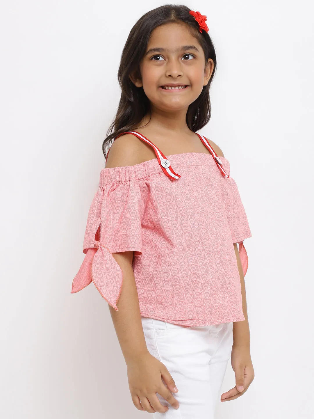 Girls Pink Printed Cotton Top