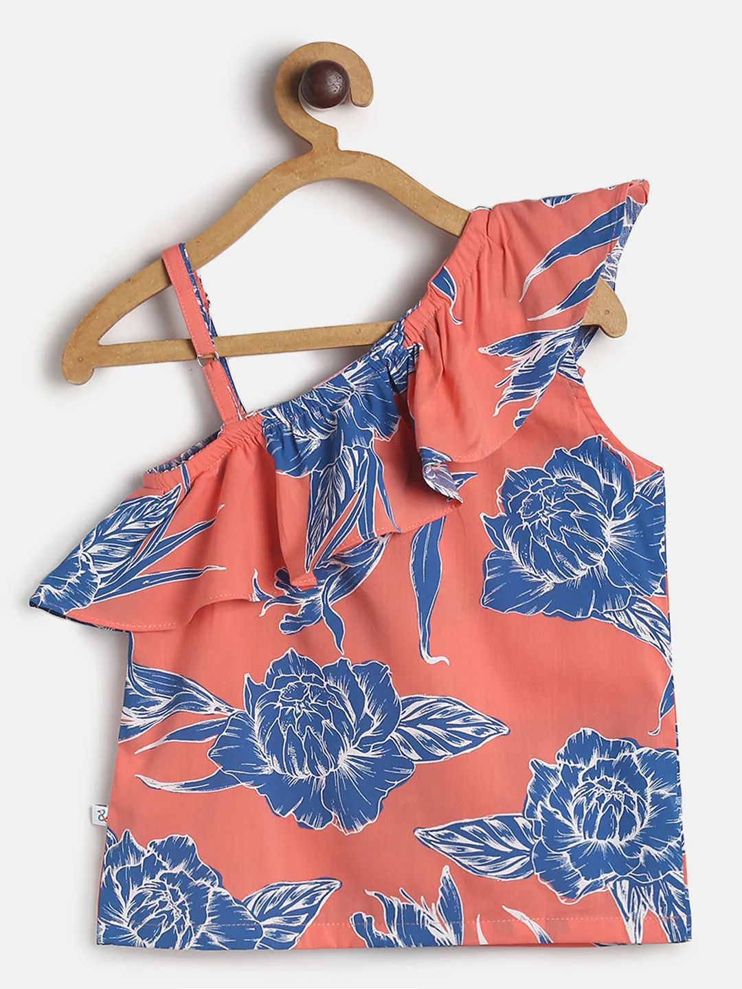 Girls Pink Printed Single Shoulder Cotton Top