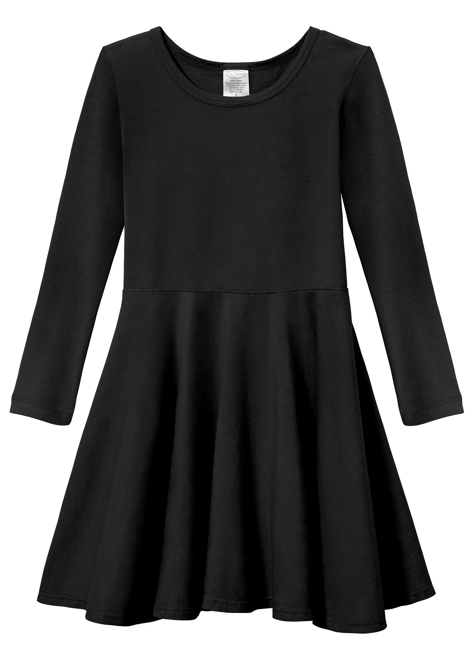 Girls Soft Cotton Jersey Long Sleeve Twirly Dress | Black