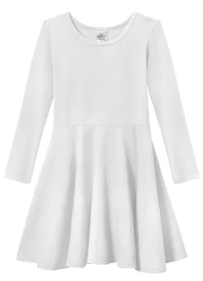 Girls Soft Cotton Jersey Long Sleeve Twirly Dress | White