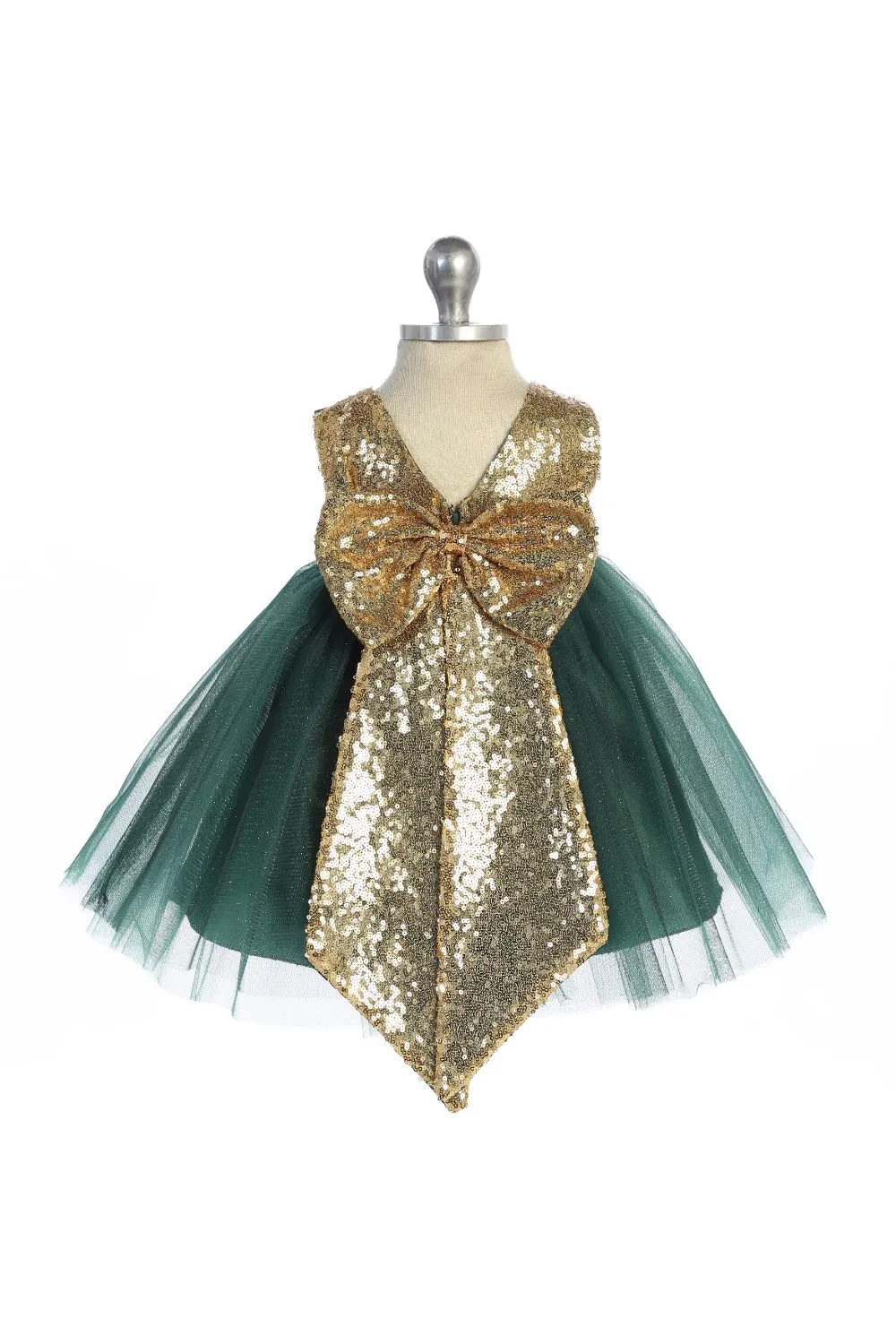 Gold Sequins V Back & Bow Baby Dress