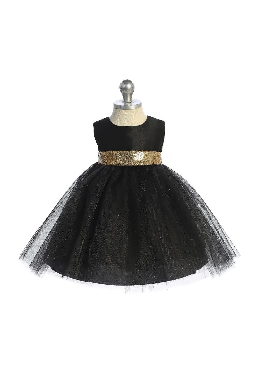 Gold Sequins V Back & Bow Baby Dress