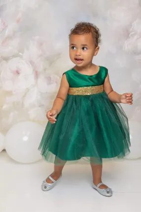 Gold Sequins V Back & Bow Baby Dress