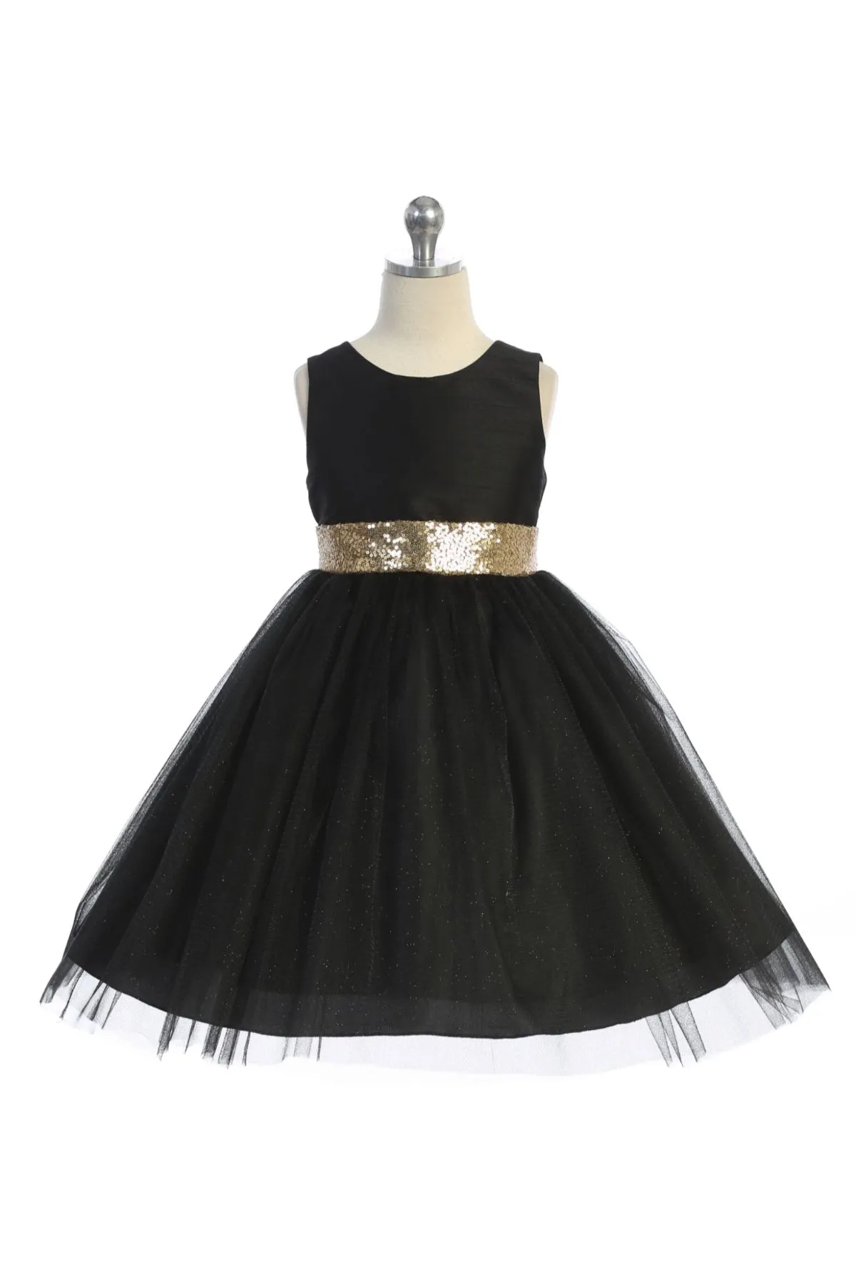 Gold Sequins V Back & Bow Plus Size Girls Dress