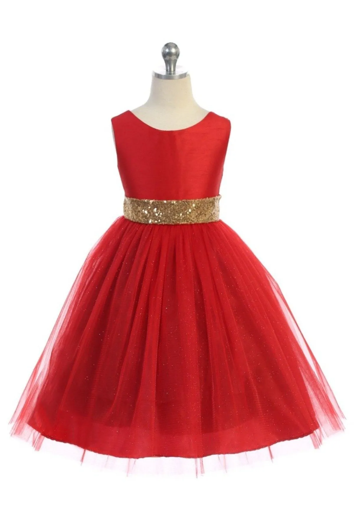 Gold Sequins V Back & Bow Plus Size Girls Dress