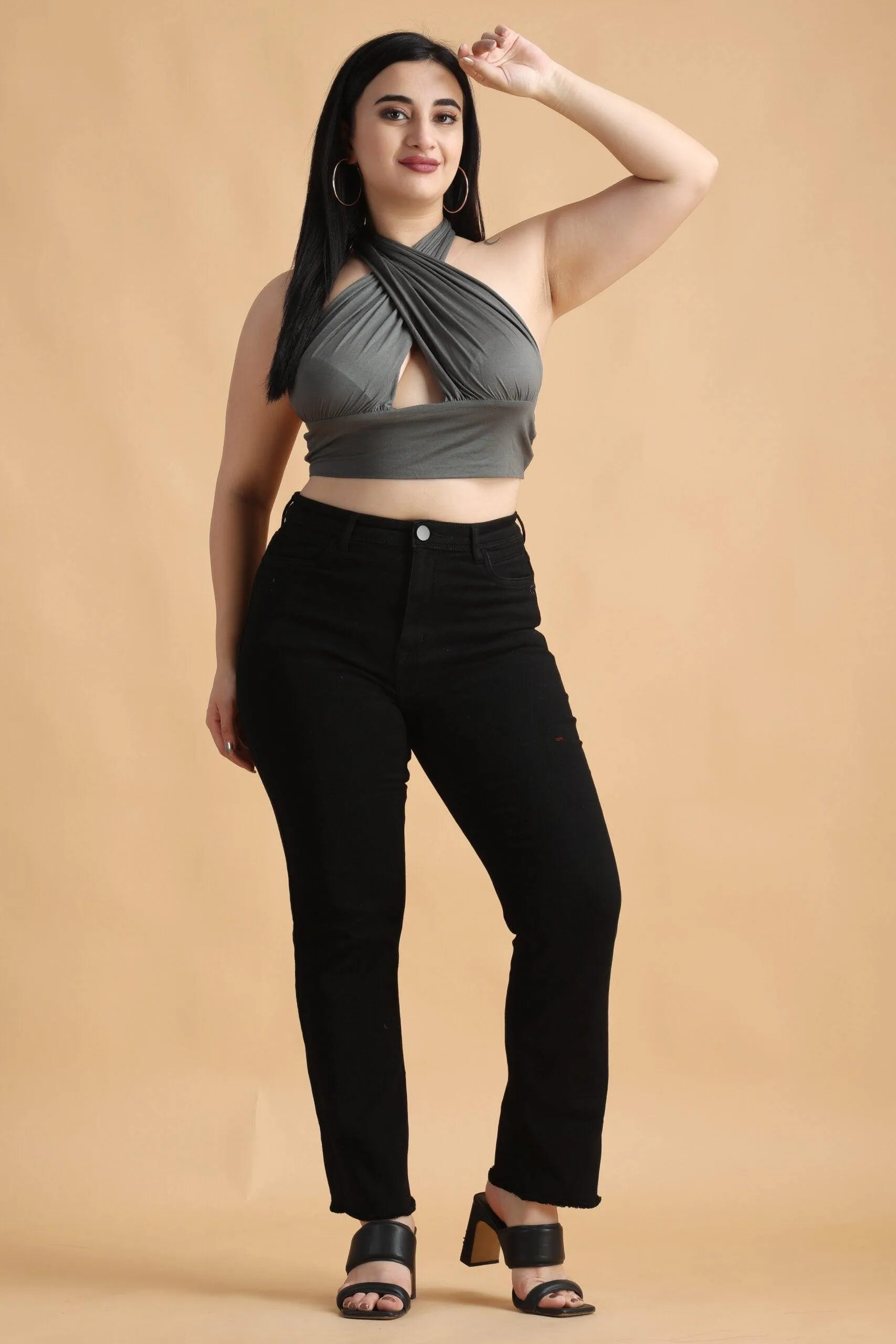 Grey Solid Multiway Crop Top