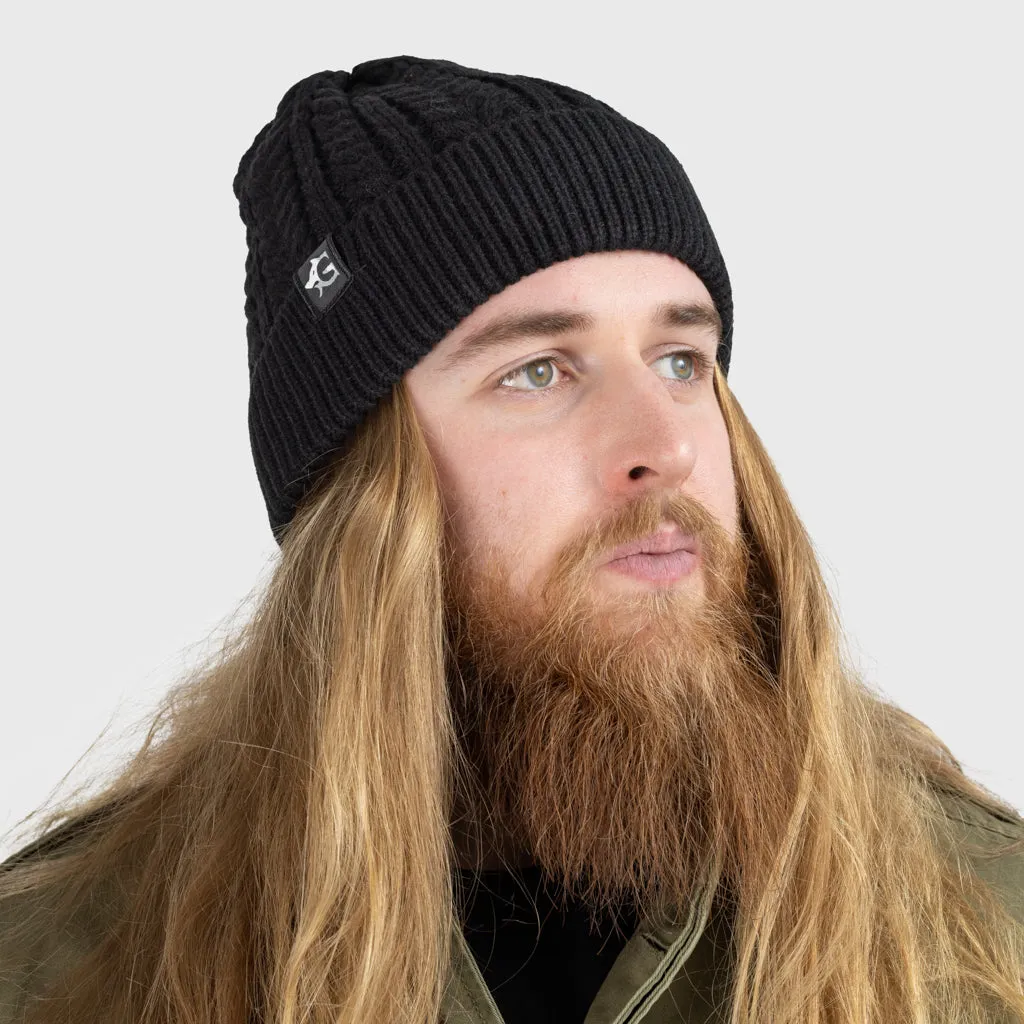 Grimfrost Cable Knit Beanie, Black