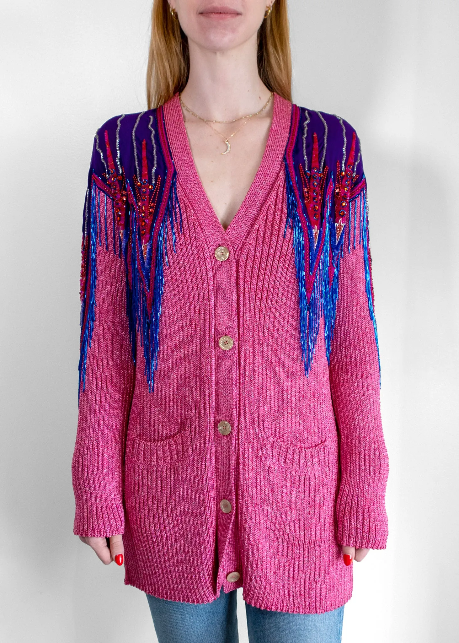 Gucci Pink & Purple Sequins & Fringe Cardigan