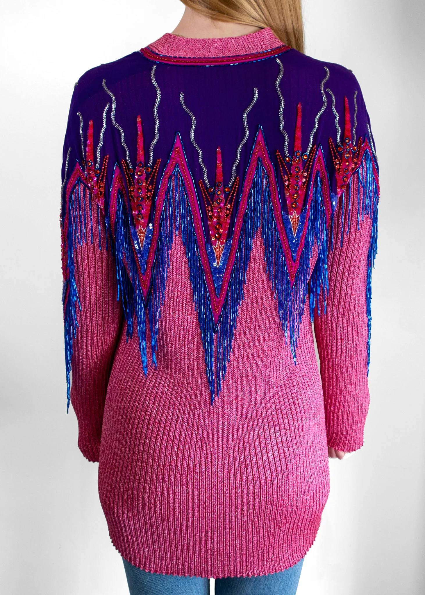 Gucci Pink & Purple Sequins & Fringe Cardigan