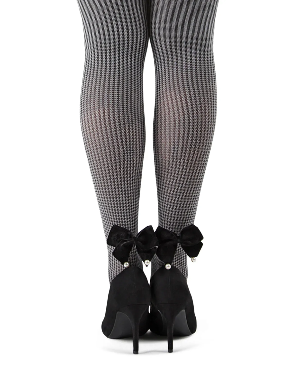 Houndstooth Pearl Bow Opaque Tights