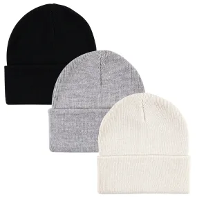 Hudson Baby Knit Cuffed Beanie 3pk, Cream Black