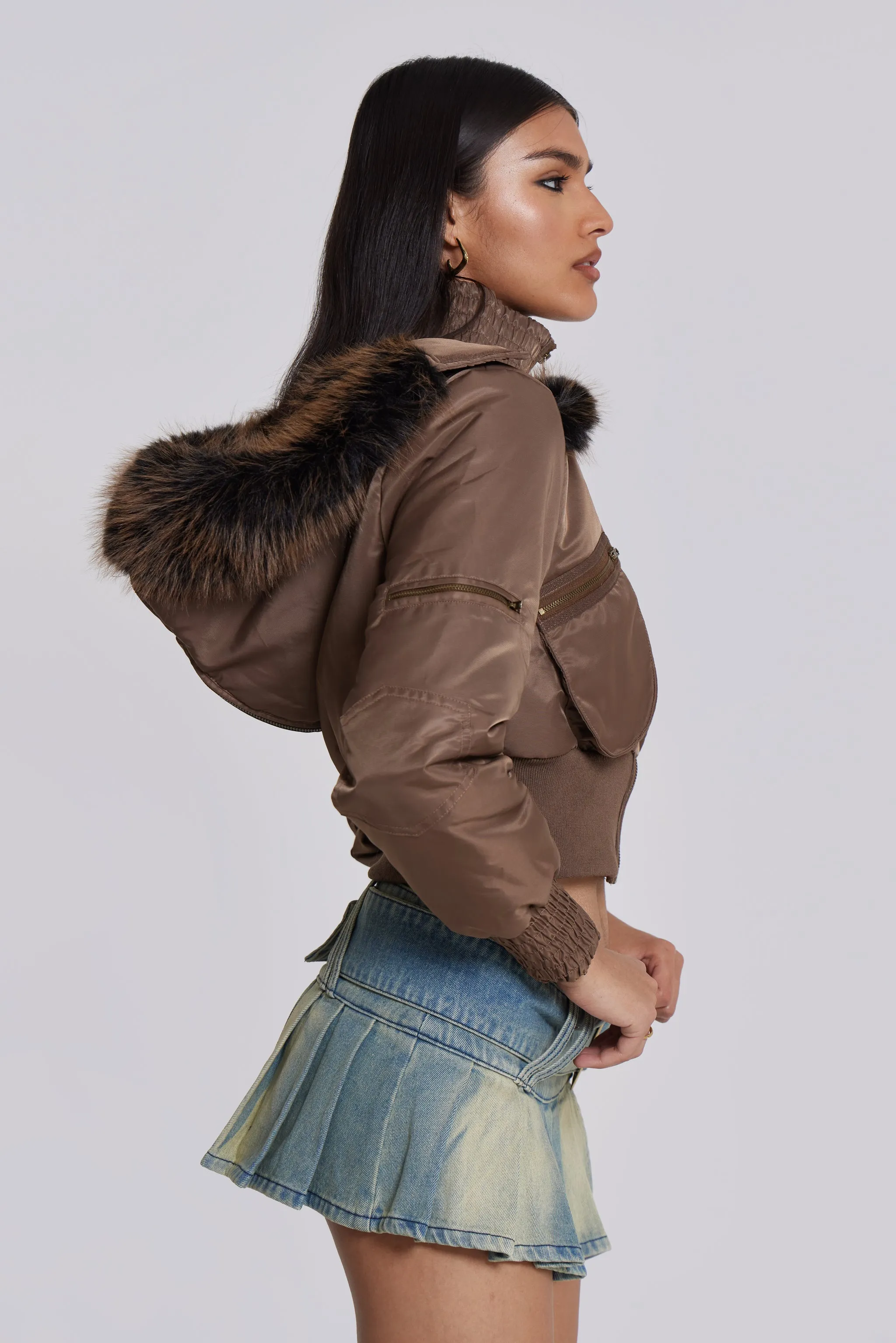 Lennux Faux Fur Bomber Jacket