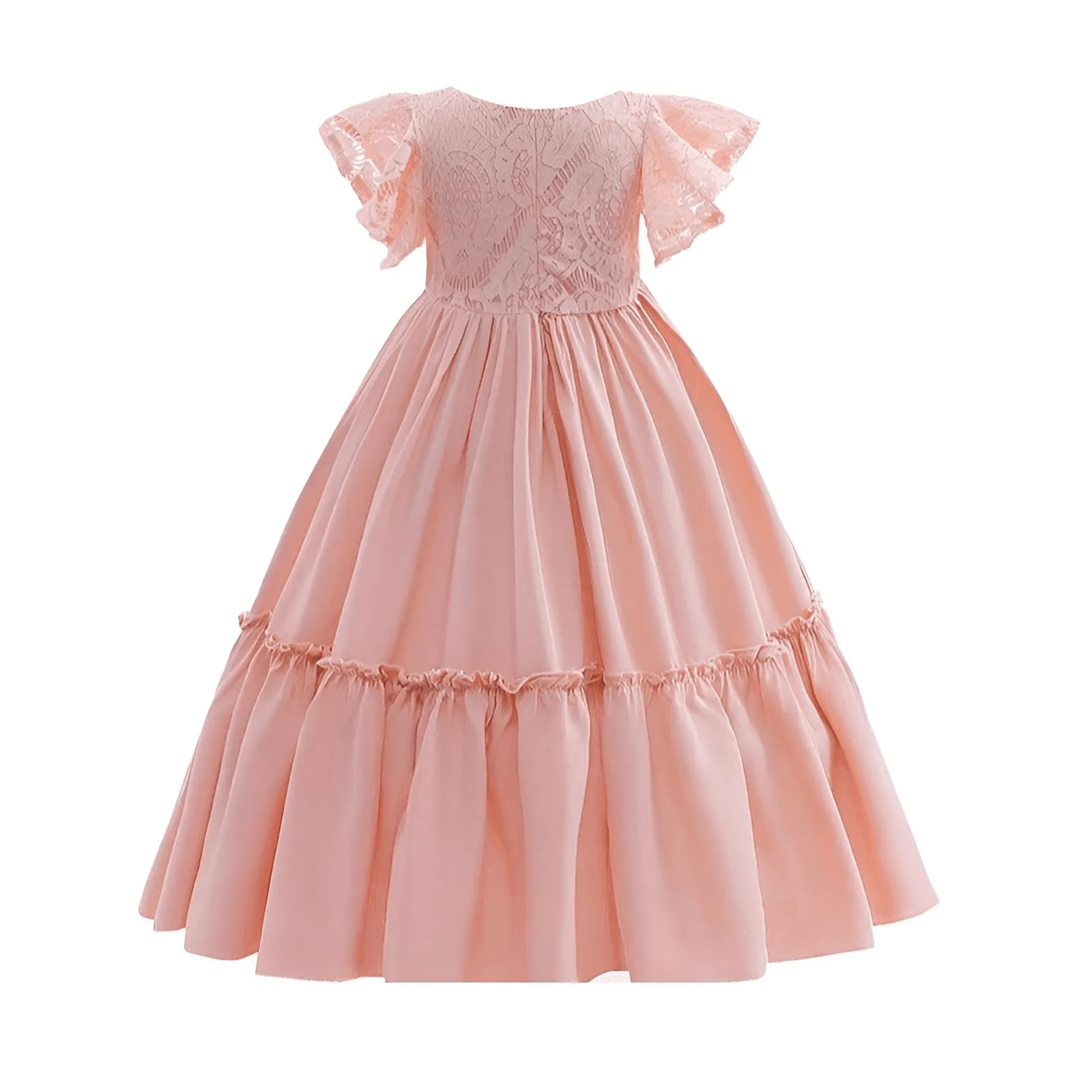 Little Girls Long Dress Lace Floral