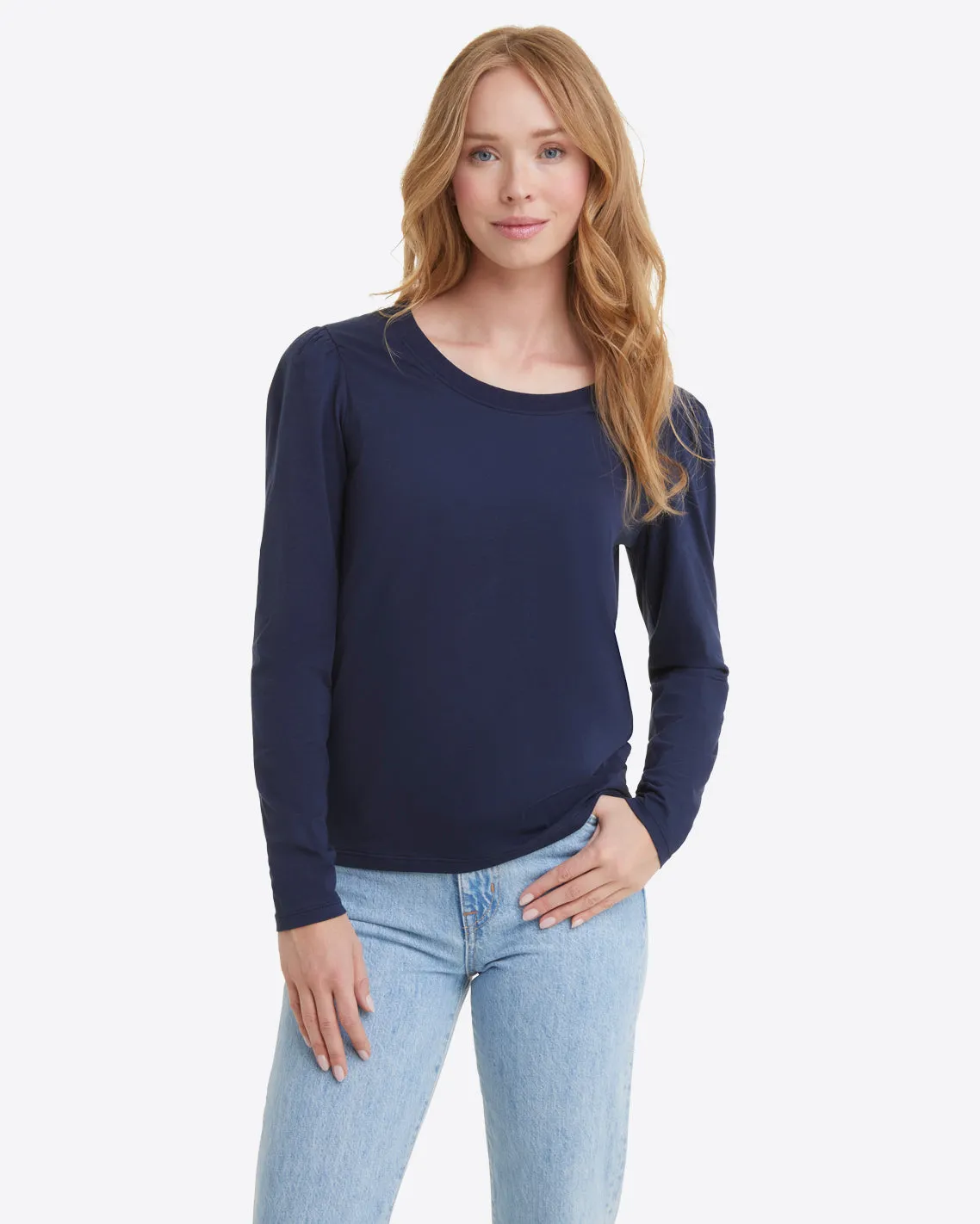 Long-Sleeve Easy Knit Top in Navy