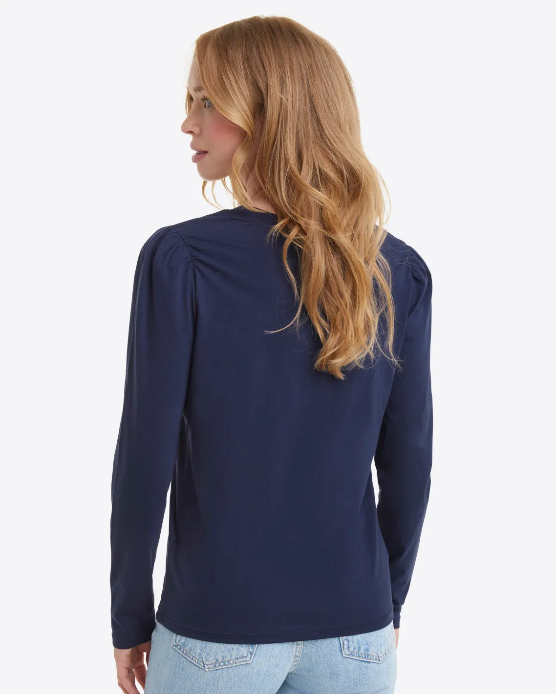 Long-Sleeve Easy Knit Top in Navy