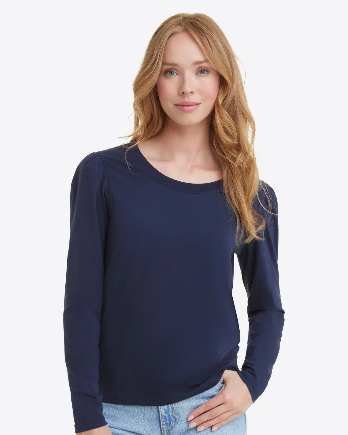 Long-Sleeve Easy Knit Top in Navy