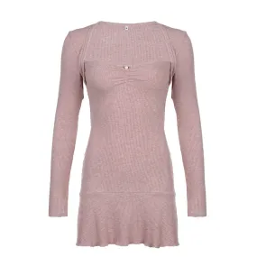 Long Sleeve Ribbed Knit Mini Dress